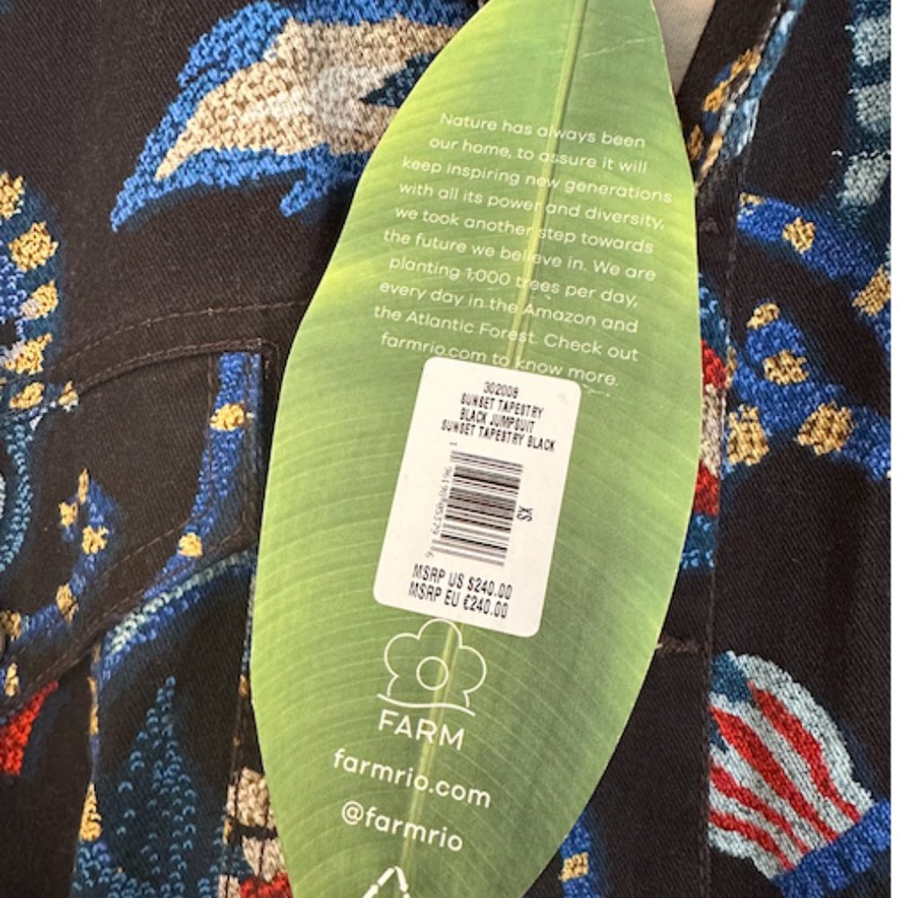 FARM Rio Sunset Tapestry Black Jumpsuit XS Cotton Denim Printed - Picture 6 of 7